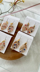 Leaf Earrings With Seasonal Flower Petals No.18 - Time limted