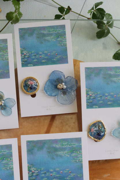 Monet's Water Lilies Inspired Flower and Medallion No.26 イヤリング Clip-on 睡蓮