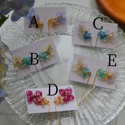 Hydrangea Flying Butterfly Earrings No.56 - Titanium Pierce(ピアス）