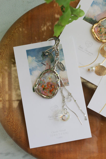 Monet Inspired Flower Bag Charm No.1 散歩（日傘をさす女性)