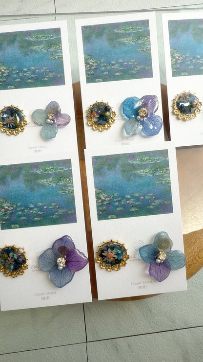 Monet Inspired Flower and Medallion Earrings No.3 ピアスTitanium Pierce 睡蓮