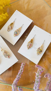 Small Leaf Earrings With Seasonal Flower Petals No.2  - Time limited