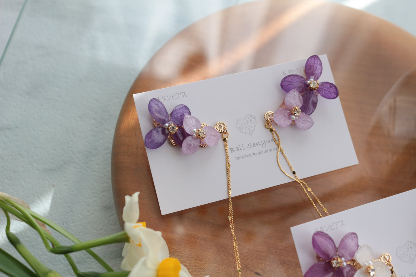 Hydrangea Flying Butterfly Earrings No.45 - Titanium Pierce(ピアス）