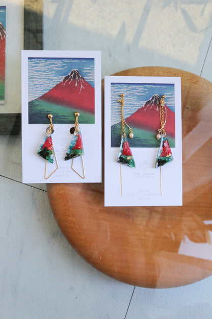 Hokusai Katsushika Inspired Triangular Floral Earrings -『富嶽三十六景』