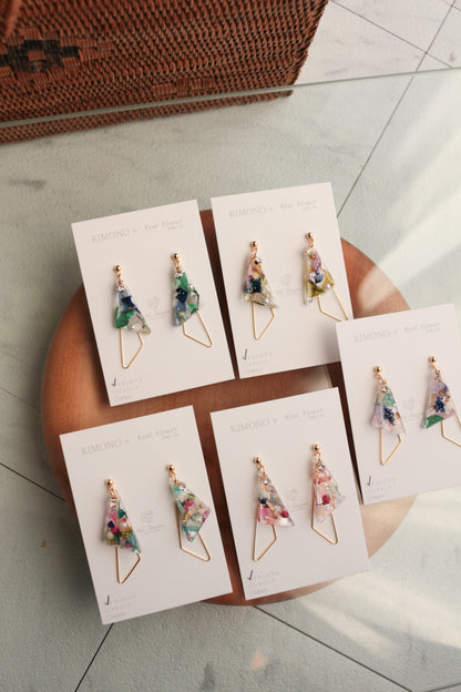 Triangular Floral Earrings - KIMONO Art Jewelry No.2 ピアス or イヤリング