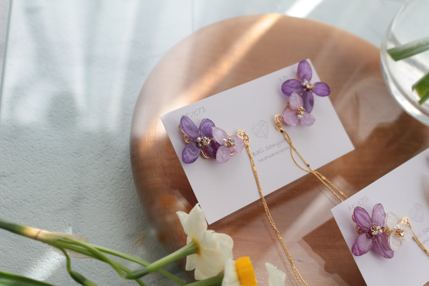 Hydrangea Flying Butterfly Earrings No.45 - Titanium Pierce(ピアス）