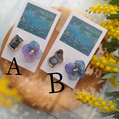 Monet's Water Lilies Inspired Flower and Medallion No.21 イヤリング Clip-on 睡蓮