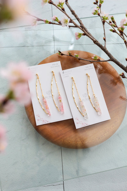 Dangling Sakura Flower Stick 2 Earrings with Pearl
