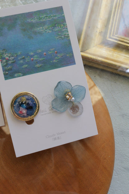 Monet's Water Lilies Inspired Flower and Medallion No.33 イヤリング Clip-on 睡蓮