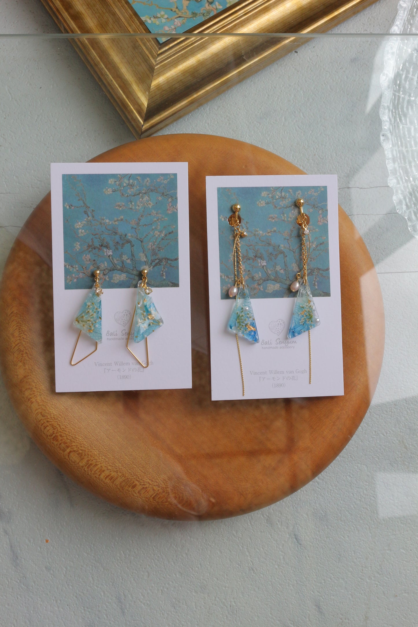 Gogh Almond Tree in Blossom Inspired Triangular Floral Earrings-アーモンドの花
