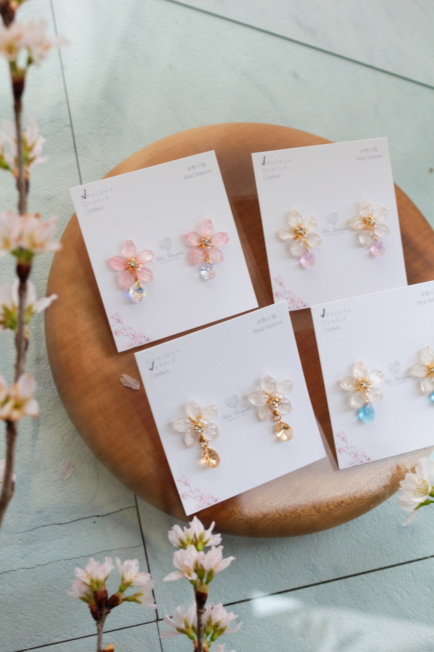 Someiyoshino Sakura Earrings with Sparkling Gem #051