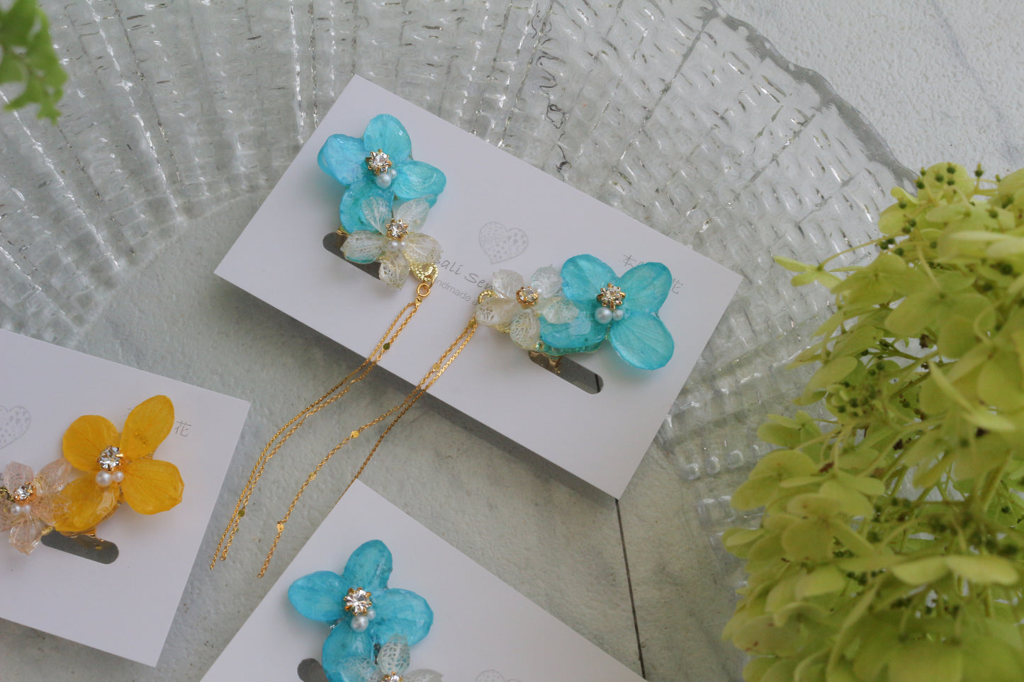 Hydrangea Flying Butterfly  No.57- Clip-on(イヤリング）