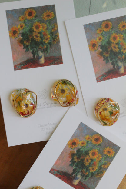 Monet Inspired Flower Medallion Earrings No.2 ピアスTitanium Pierce ひまわり