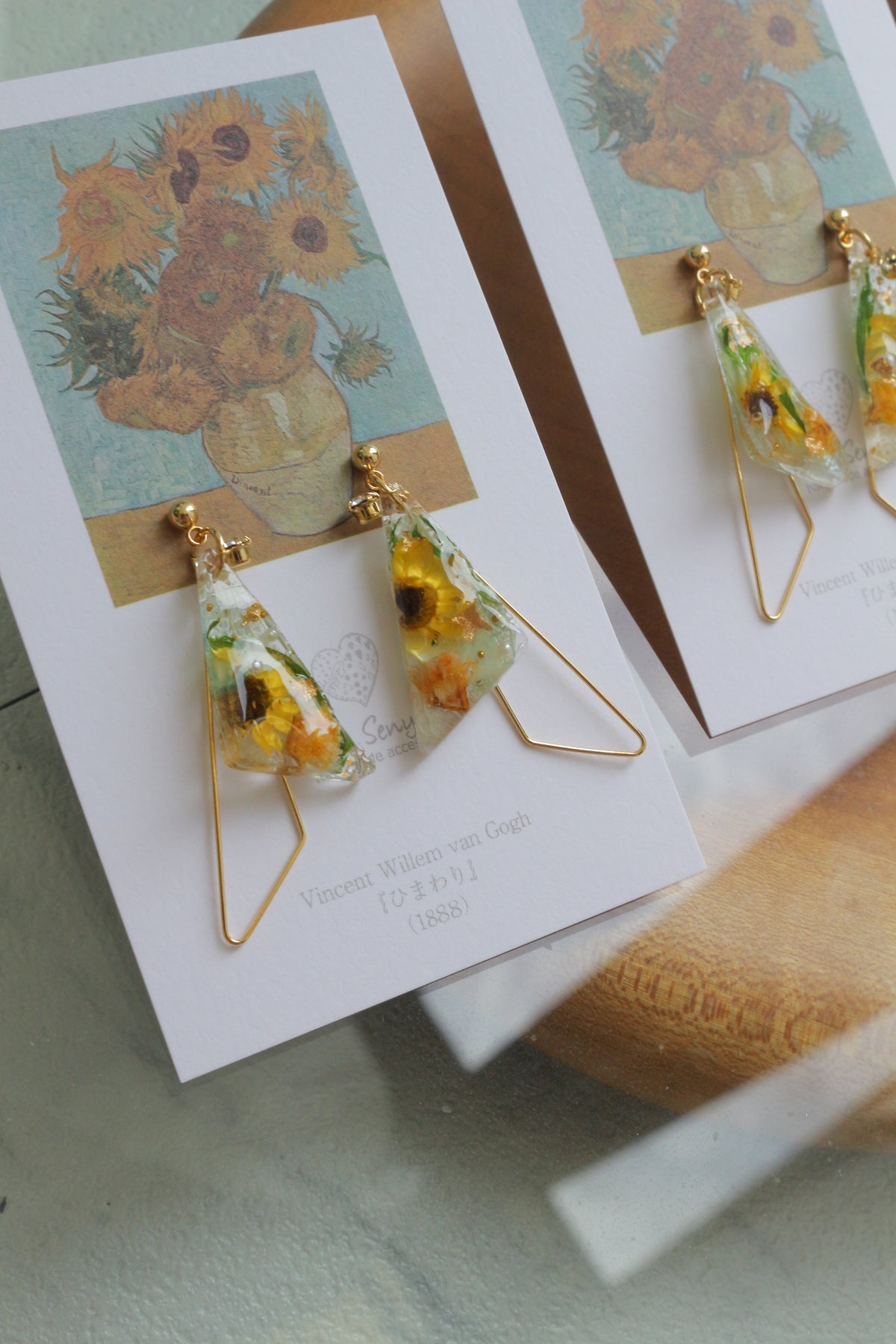 Gogh Inspired Triangular Floral Earrings-ひまわり