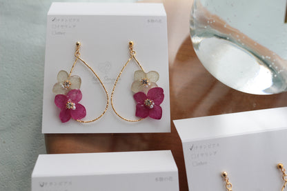 Teardrop Hoop Earrings with Hydrangeas No.18