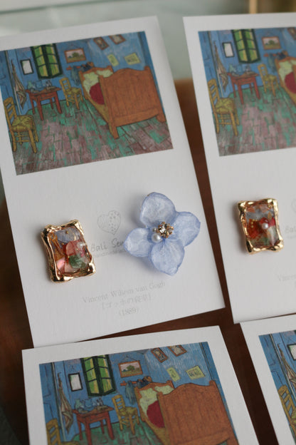 Gogh Inspired Flower and Medallion No.1イヤリング Clip-on ゴッホの寝室
