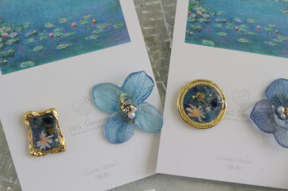 Monet's Water Lilies Inspired Flower and Medallion No.30 イヤリング Clip-on 睡蓮