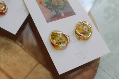 Monet Inspired Flower Medallion Earrings No.2 ピアスTitanium Pierce ひまわり