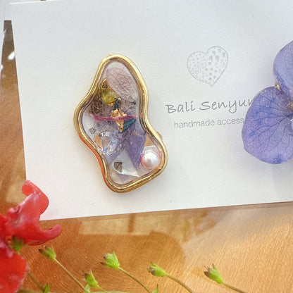 Hydrangea and Flower Medallion チタンピアス Titanium Pierce Earring No.16