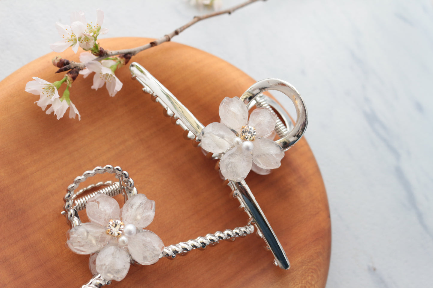 Someiyoshino Sakura Silver Color Hair Clip - White  Big