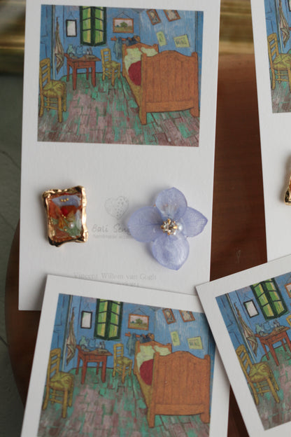 Gogh Inspired Flower and Medallion Earring No.2 ピアスTitanium Pierce ゴッホの寝室