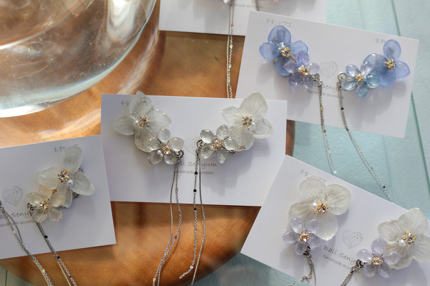 Hydrangea Flying Butterfly Earrings No.47 - Titanium Pierce(ピアス）