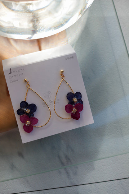 Teardrop Hoop Earrings with Hydrangeas No.19