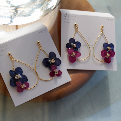 Teardrop Hoop Earrings with Hydrangeas No.19