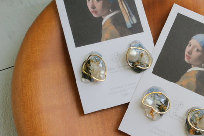 Vermeer's Inspired Flower & Pearl Earrings No.2 ピアス Pierce 真珠の耳飾りの少女