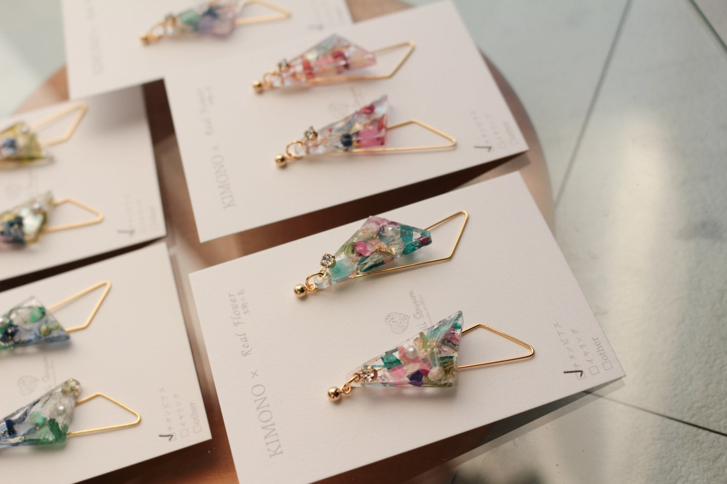 Triangular Floral Earrings - KIMONO Art Jewelry No.2 ピアス or イヤリング