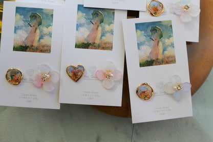 Monet Inspired Flower Earrings No.6 ピアスTitanium Pierce 日傘をさす女性