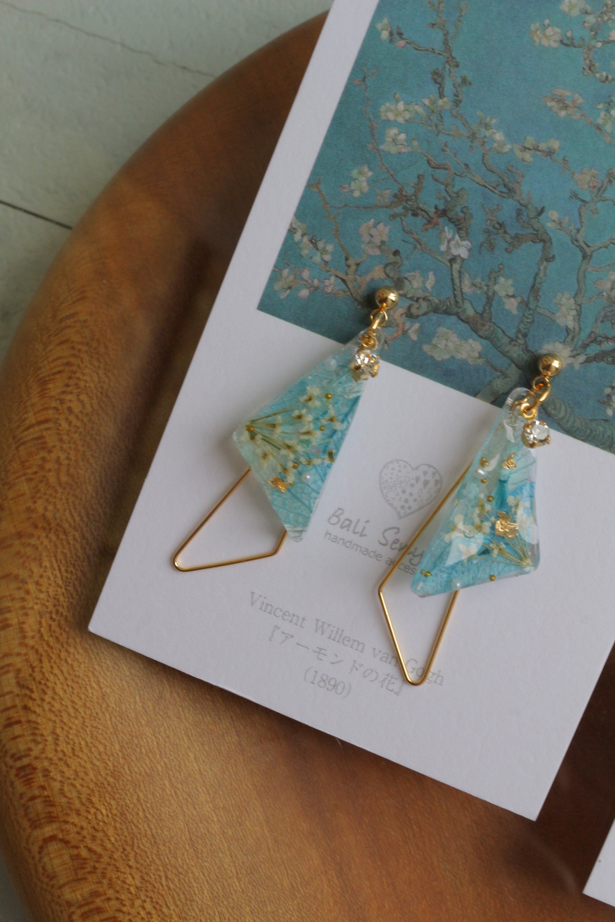 Gogh Almond Tree in Blossom Inspired Triangular Floral Earrings-アーモンドの花