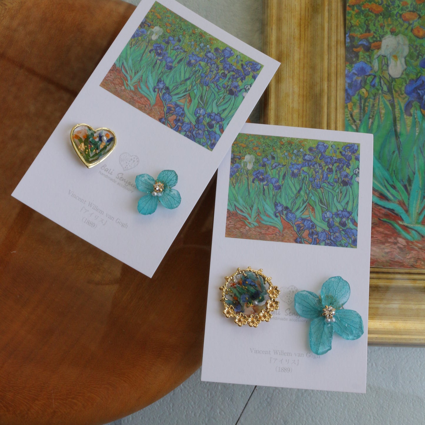 Gogh Inspired Flower and Medallion No. 5 Pierceチタンピアス -アイリス
