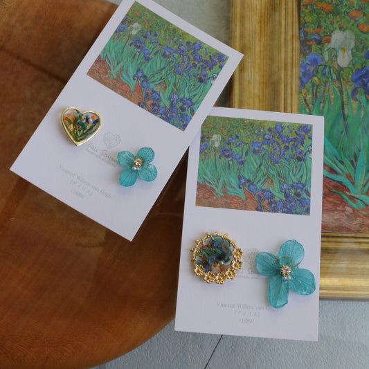 Gogh Inspired Flower and Medallion No. 5 Pierceチタンピアス -アイリス