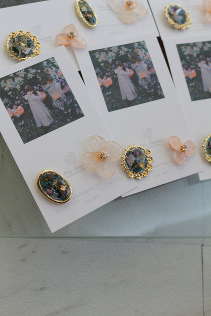 Sargent Inspired Flower and Medallion Earrings No.2 チタンピアスTitanium pierce