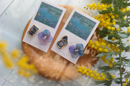 Monet's Water Lilies Inspired Flower and Medallion No.21 イヤリング Clip-on 睡蓮