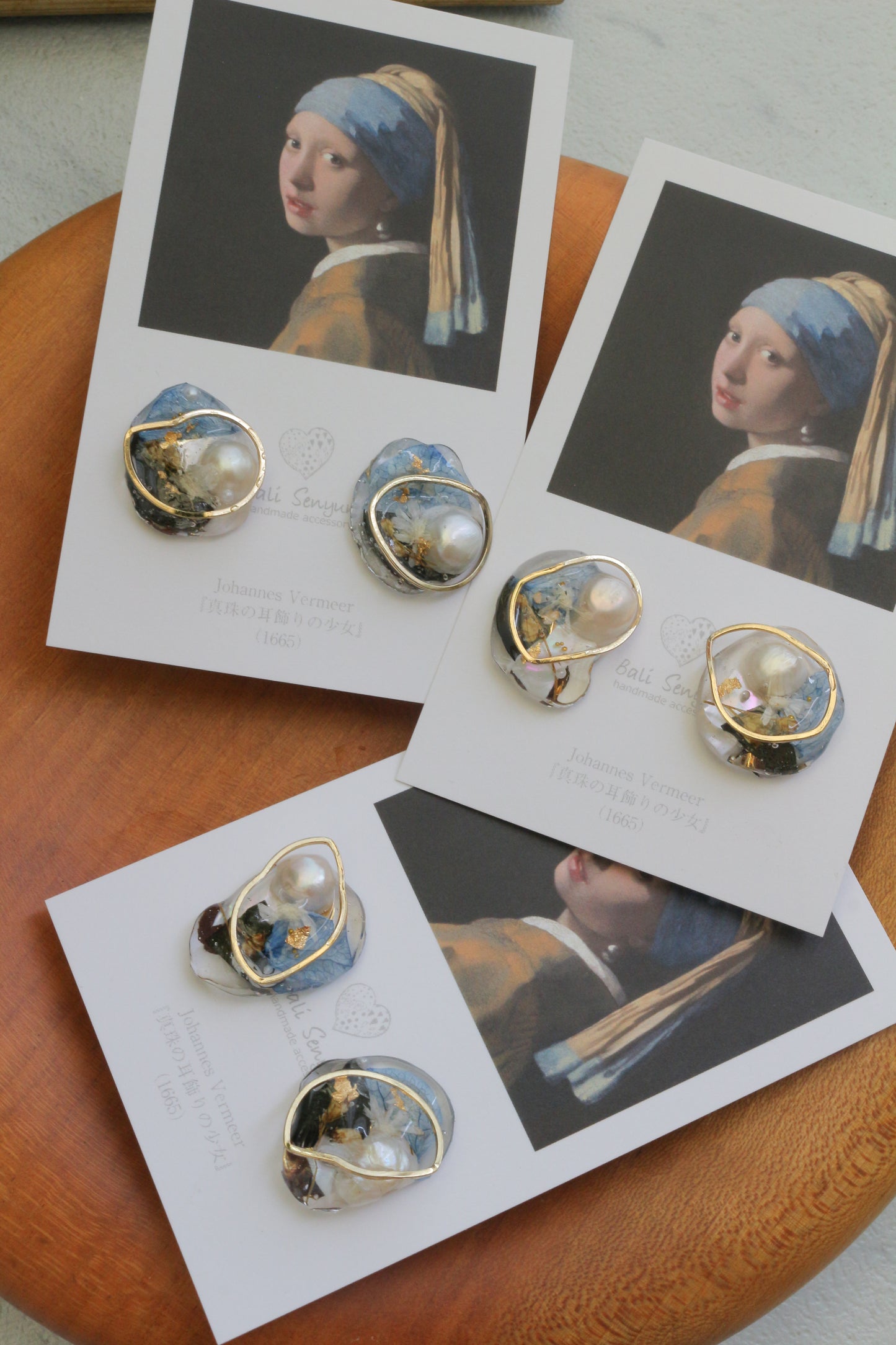 Vermeer's Inspired Flower & Pearl Earrings  No.1 イヤリング Clip-on 真珠の耳飾りの少女