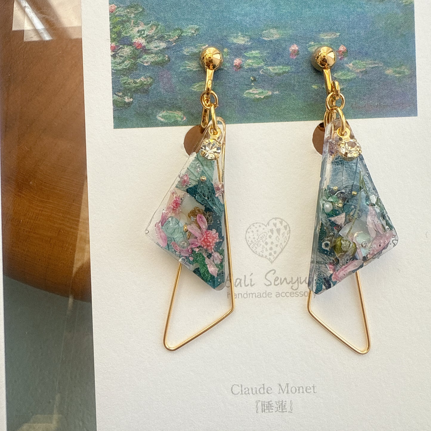 Claude Monet Water Lilies Inspired Triangular Floral Earrings -  No.34