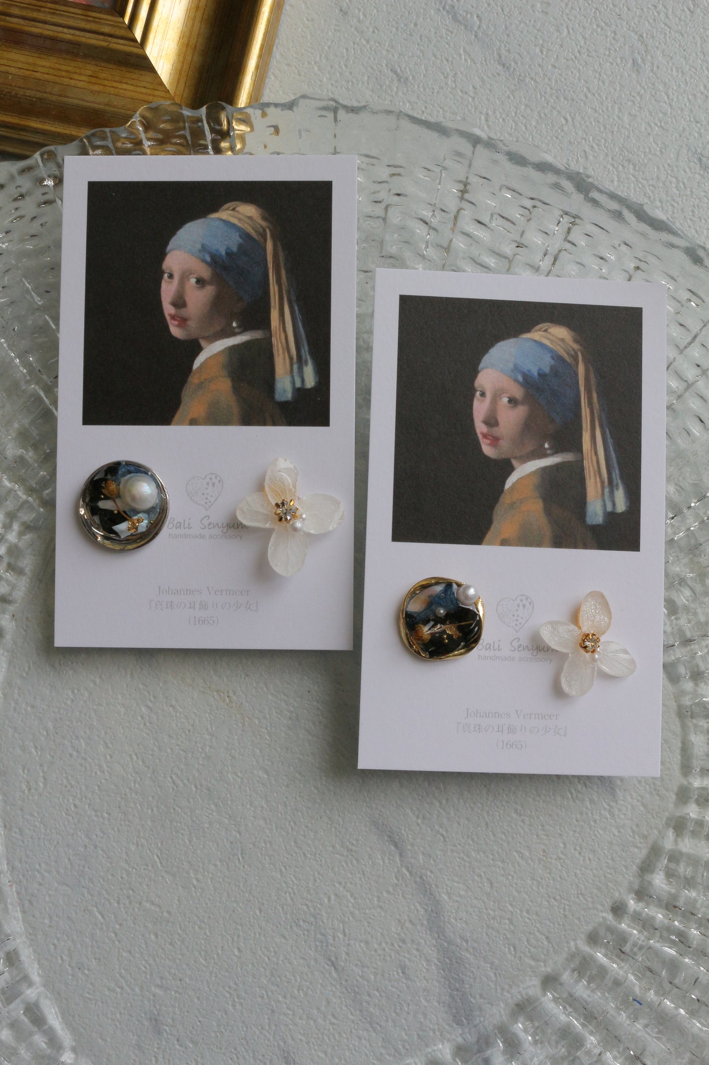 Vermeer's Inspired Flower and Medallion No.1 ピアス Pierce 真珠の耳飾りの少女
