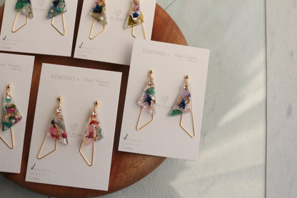 Triangular Floral Earrings - KIMONO Art Jewelry No.2 ピアス or イヤリング