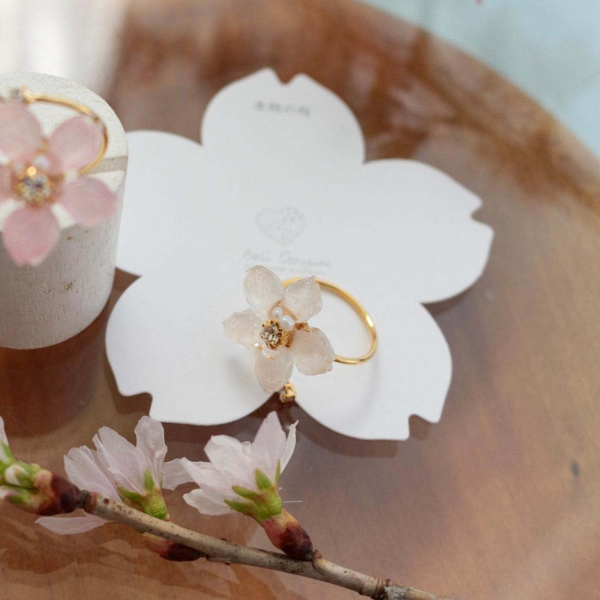 Someiyoshino Sakura Ring with Three Gems NEW #S053