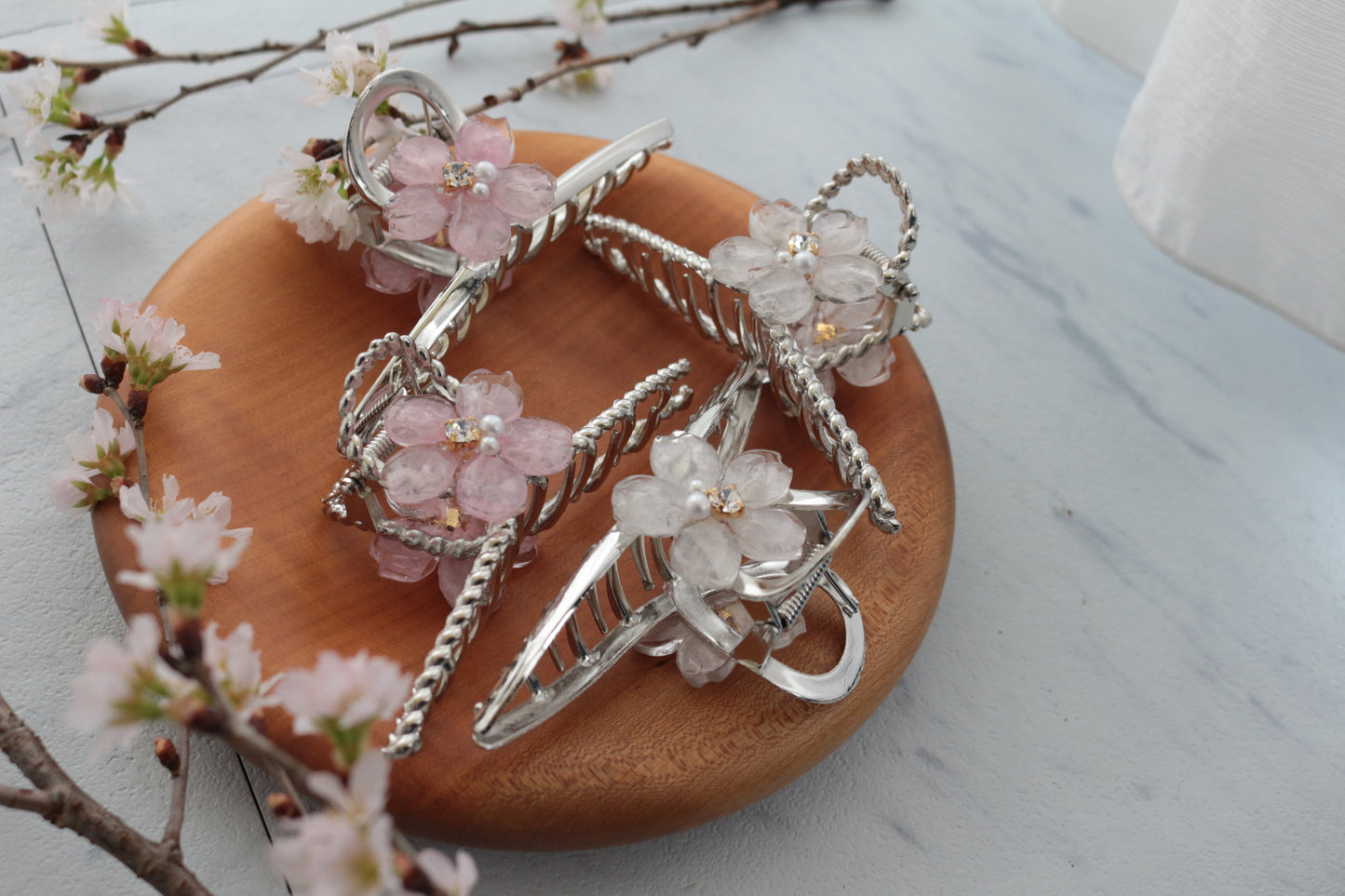 Someiyoshino Sakura Silver Color Hair Clip - White  Big