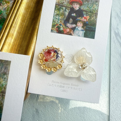 Renoir Inspired Flower Earrings No.2 イヤリング Clip-on "ふたりの姉妹"