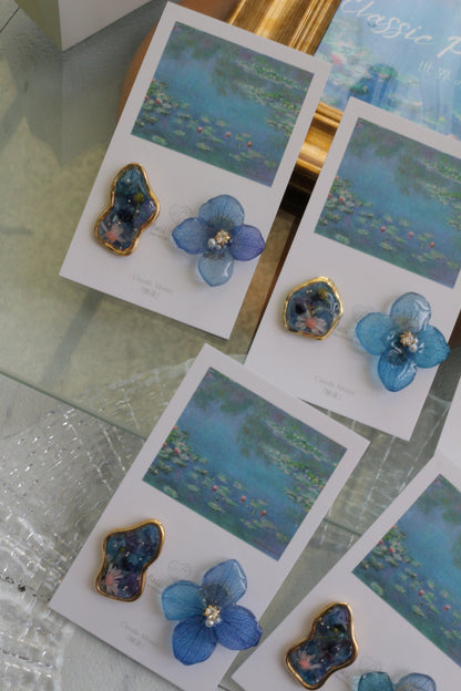 Monet's Water Lilies Inspired Flower and Medallion No.24 イヤリング Clip-on 睡蓮