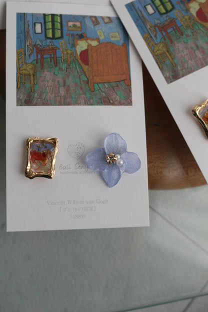 Gogh Inspired Flower and Medallion Earring No.2 ピアスTitanium Pierce ゴッホの寝室