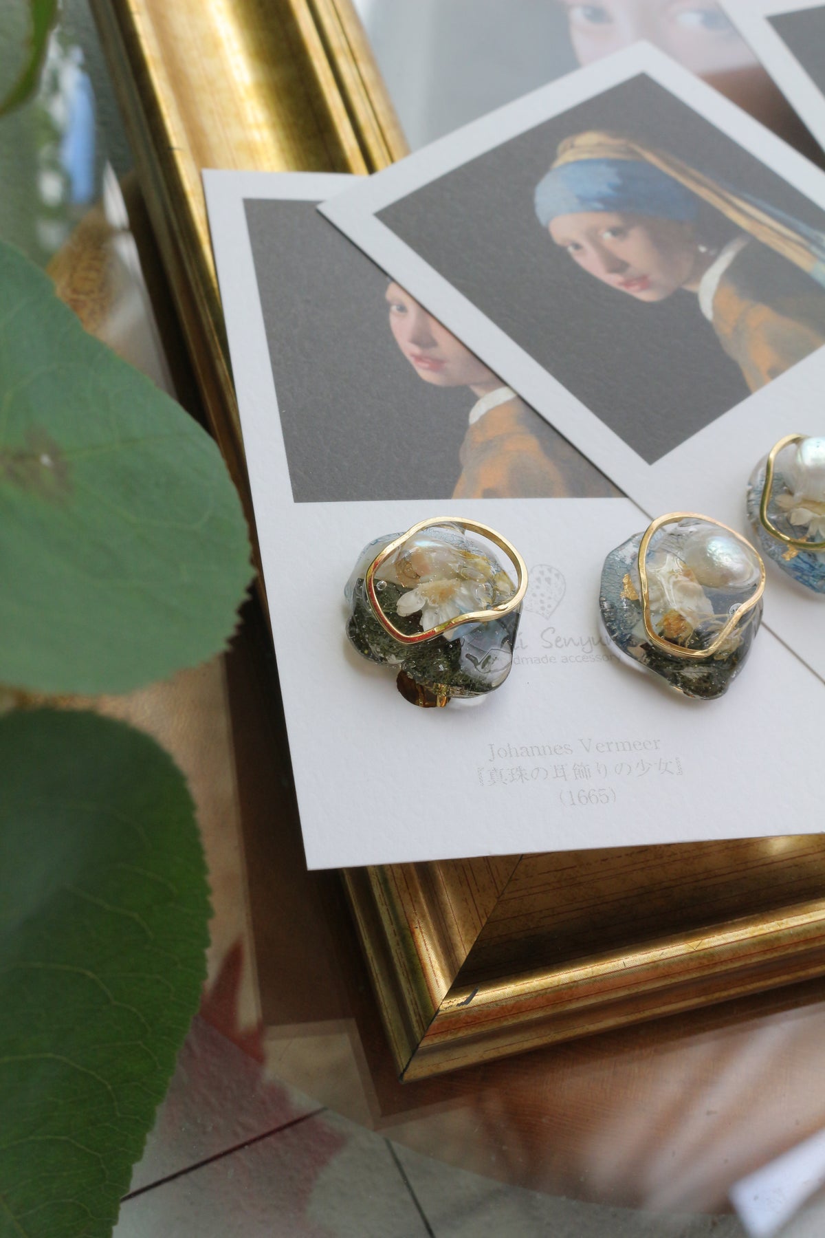 Vermeer's Inspired Flower & Pearl Earrings  No.7イヤリング Clip-on 真珠の耳飾りの少女