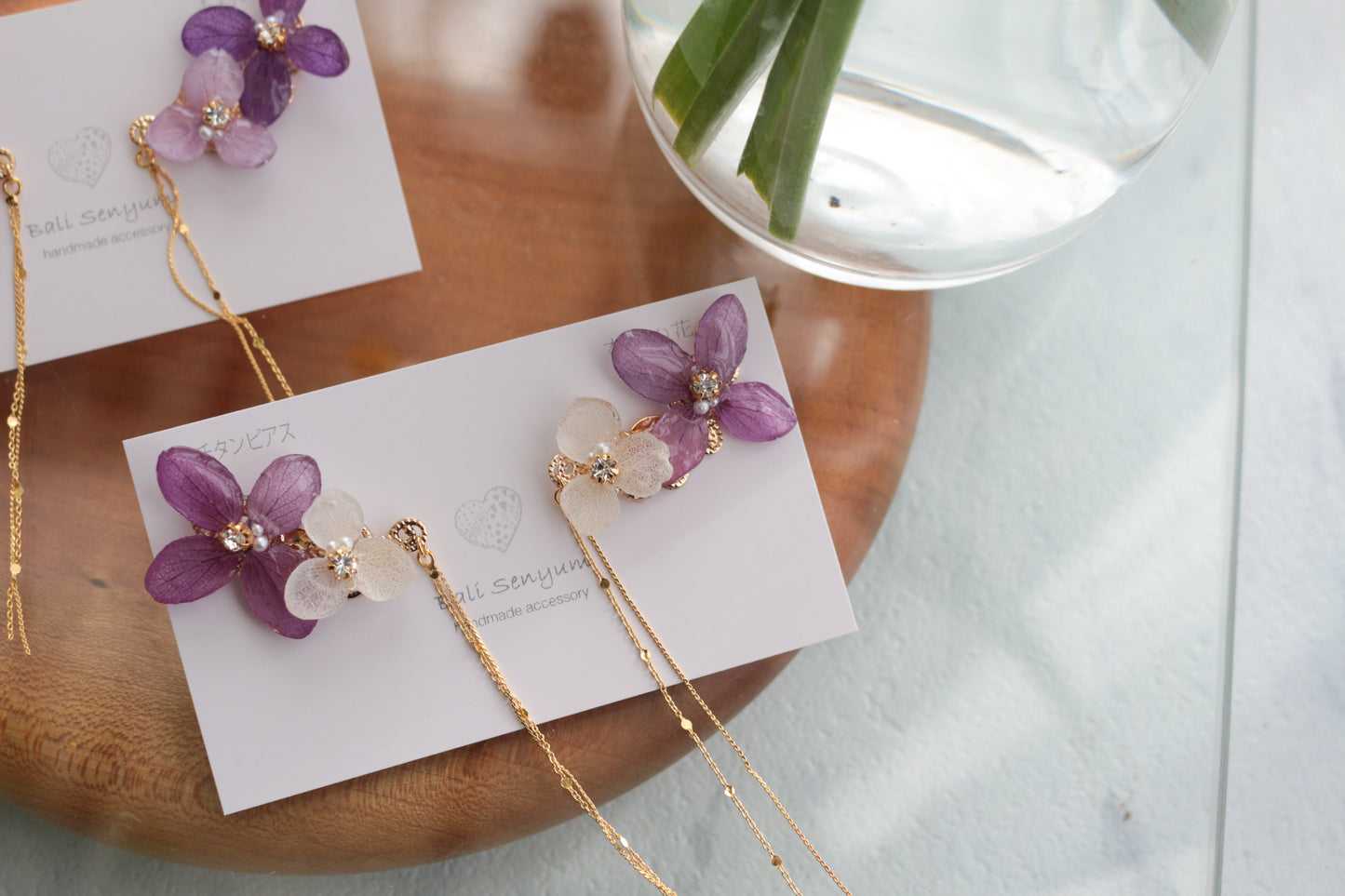 Hydrangea Flying Butterfly Earrings No.45 - Titanium Pierce(ピアス）