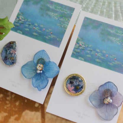 Monet Inspired Flower and Medallion No.34 ピアスTitanium Pierce 睡蓮