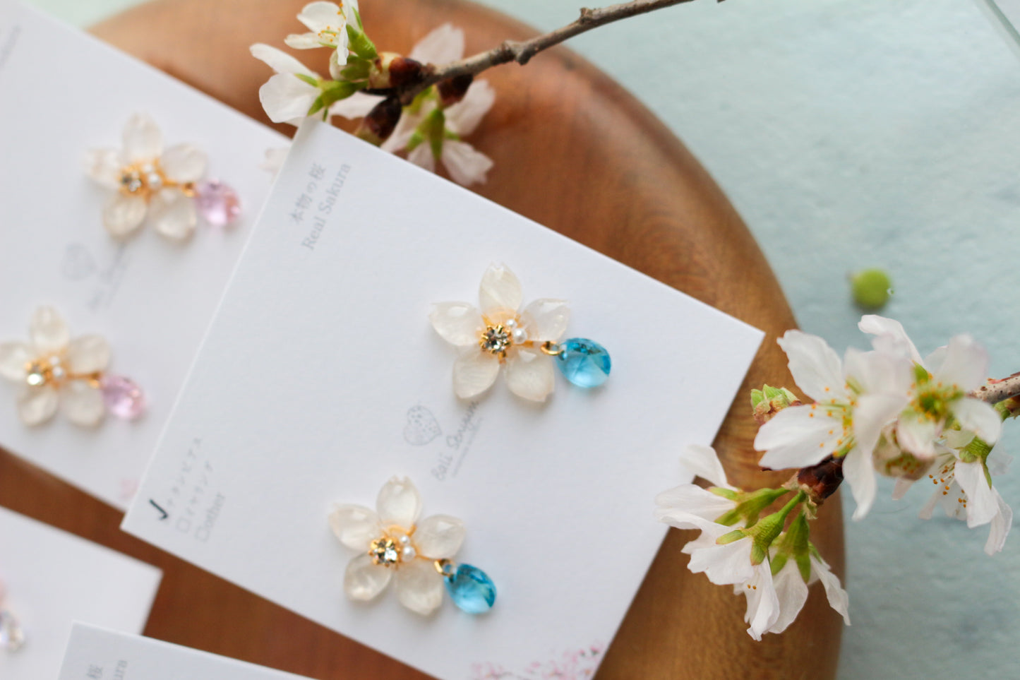 Someiyoshino Sakura Earrings with Sparkling Gem #051