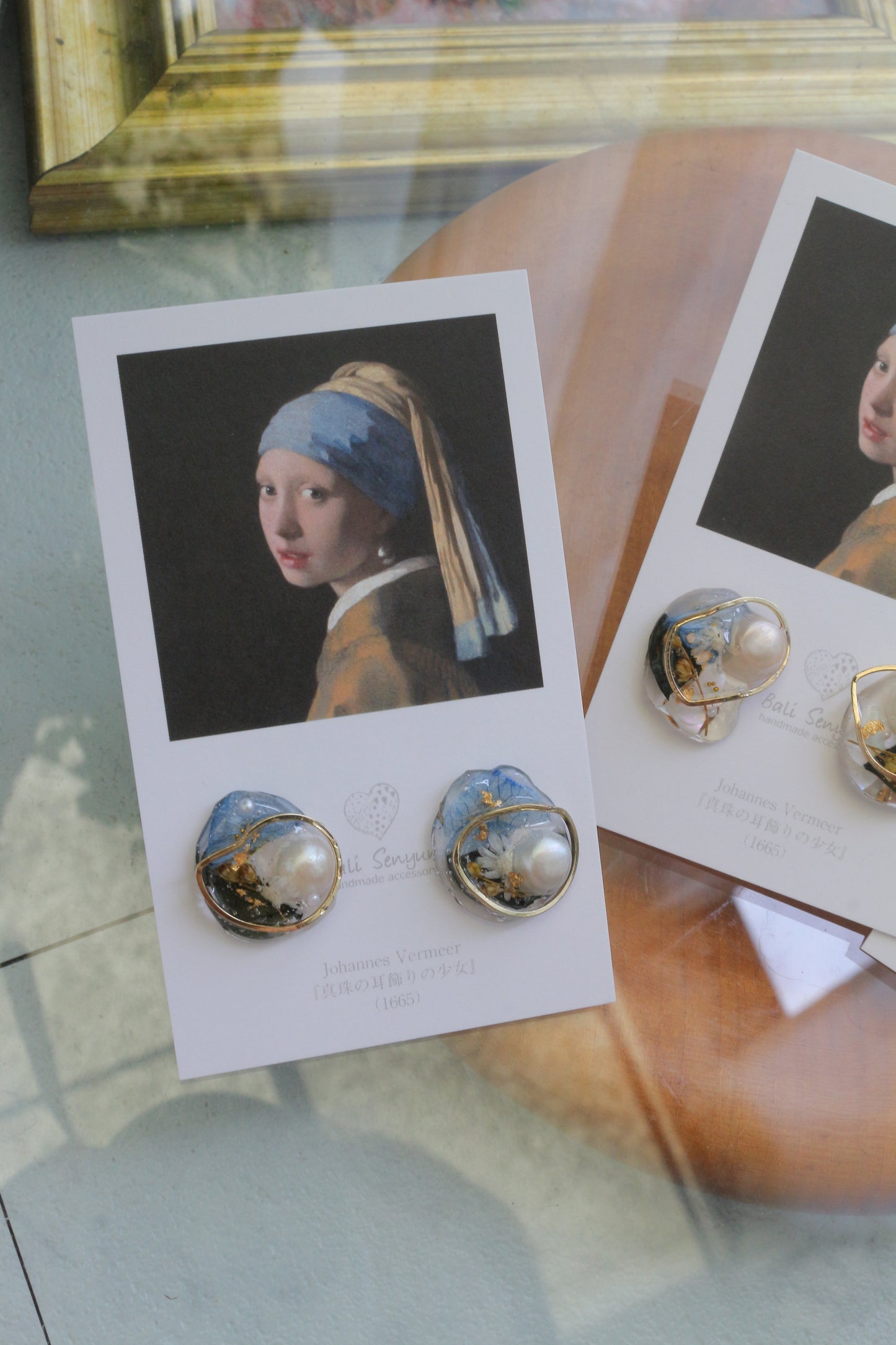 Vermeer's Inspired Flower & Pearl Earrings  No.1 イヤリング Clip-on 真珠の耳飾りの少女